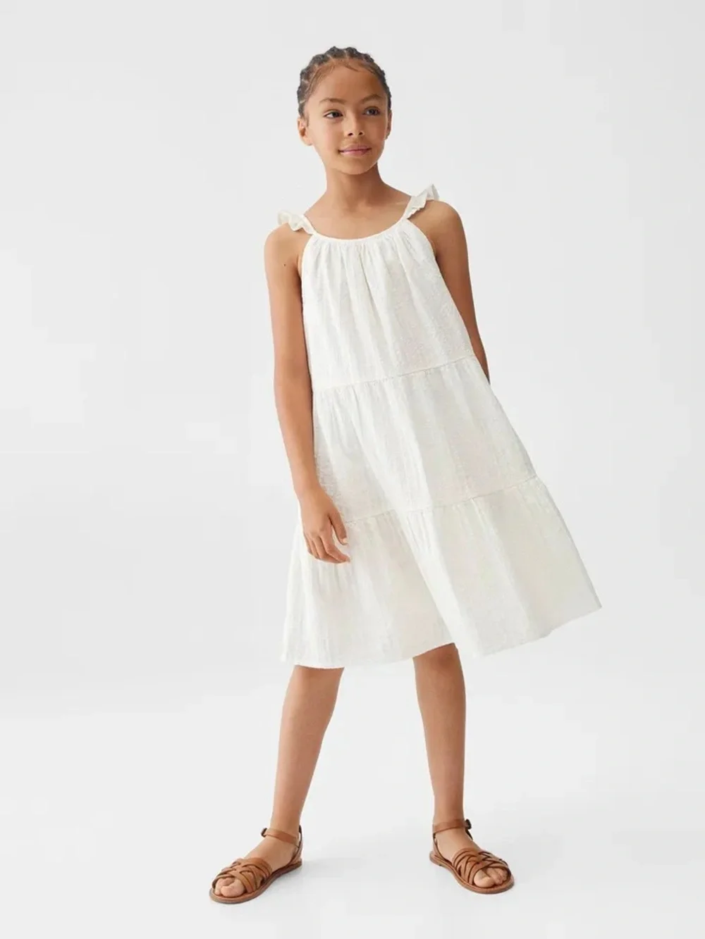 MNG ~ Mango Kids Flutter Detail Sleeve Pure Cotton A-Line Dress / Size 10 / NEW